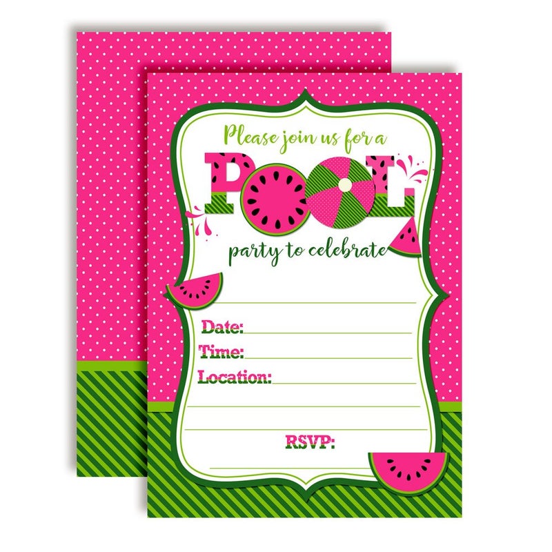 Amanda Creation Watermelon Birthday Pool Party Invitations in Pink, 20 5x7 Fill In Cards with Twenty White Envelopes by AmandaCreation - Image 1